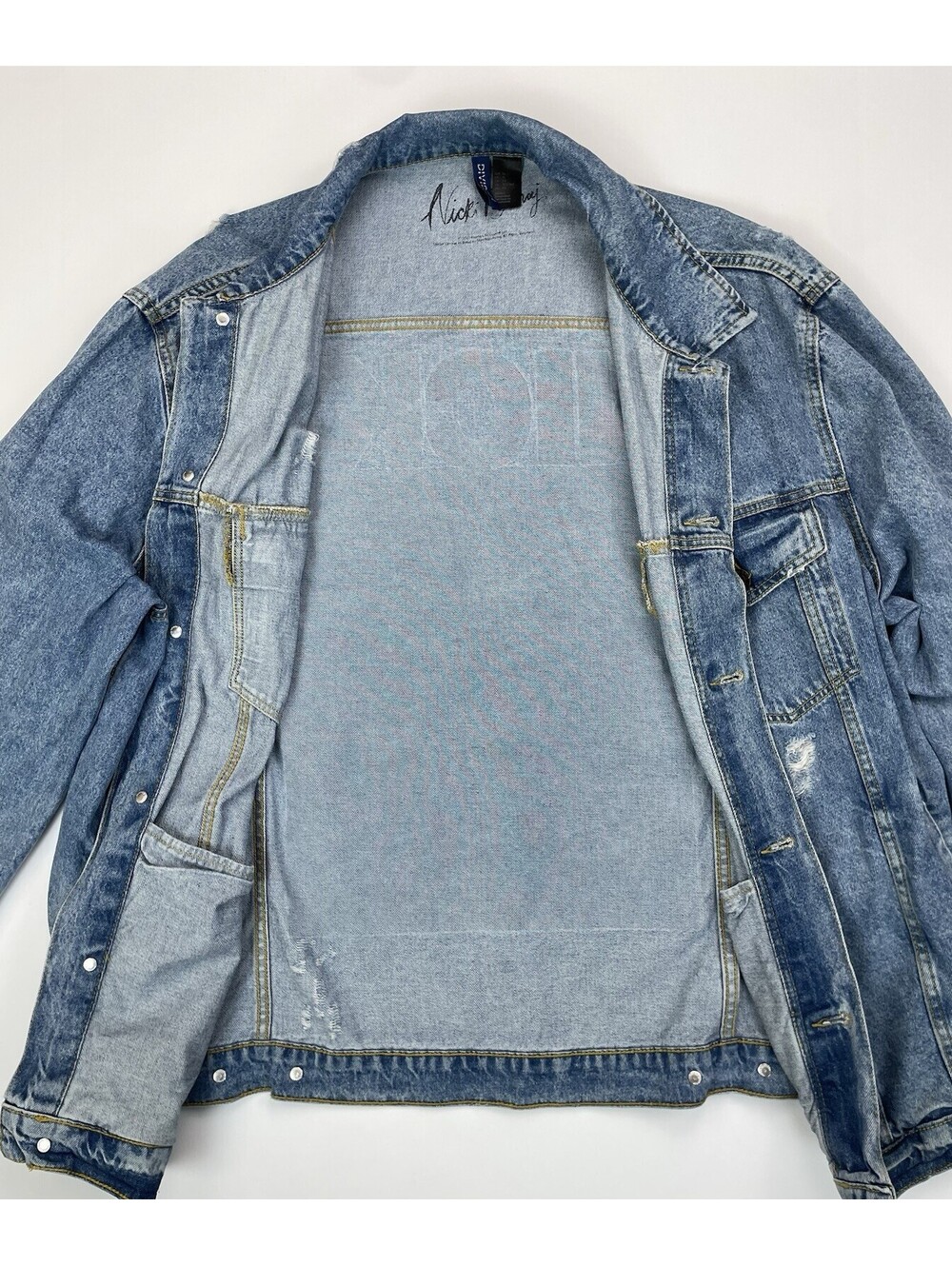 Nicki Minaj x H&M Divided Limited Edition Denim Jacket Distressed XL Rap Hip Hop - Picture 3 of 7